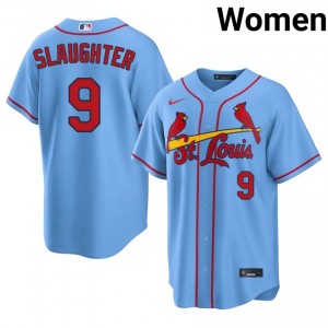 Enos Slaughter #9 STL Baseball Jersey | Officially Licensed Women Light Blue Sewn Edition 56150320