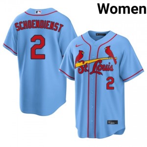 Women Red Schoendienst #2 Light Blue Sewn Jersey | STL Genuine Baseball Gear 56150314