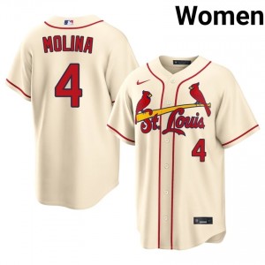 Women Yadier Molina #4 Cream Embroidery Jersey | Cards Professional Baseball Gear 56150279