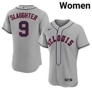 Women Enos Slaughter #9 Grey Embroidery Jersey | St. Louis Cardinals Fresh Baseball Gear 56149904