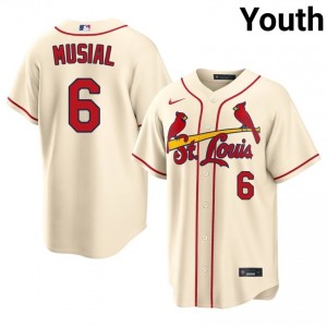 #6 Stan Musial Replica Youth Baseball Jersey | STL Cardinals Cream Fan Gear 56150287
